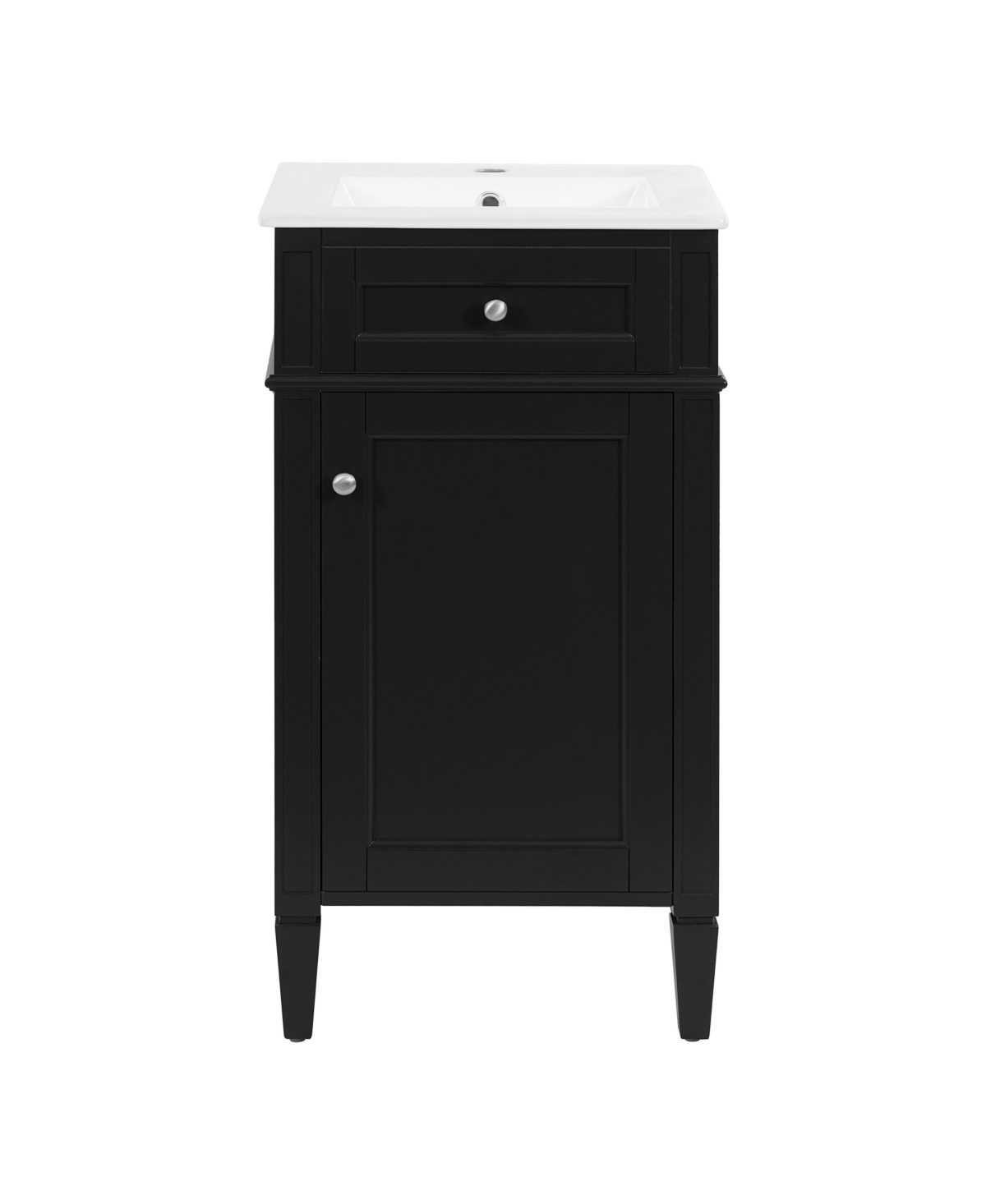 Sillysis 18 Inch Freestanding Bathroom Vanity, Mdf Cabinet with Solid Wood Legs, Ceramic Integrated Sink - Black