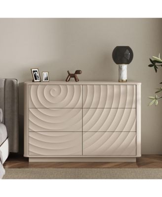 46.5" 6 Drawer Dresser, Handle Free 3D Spiral Grain Wooden Chest of Drawers for Bedroom Nursery