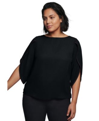 Plus Size Relaxed-Fit Contrast Tulip Blouse