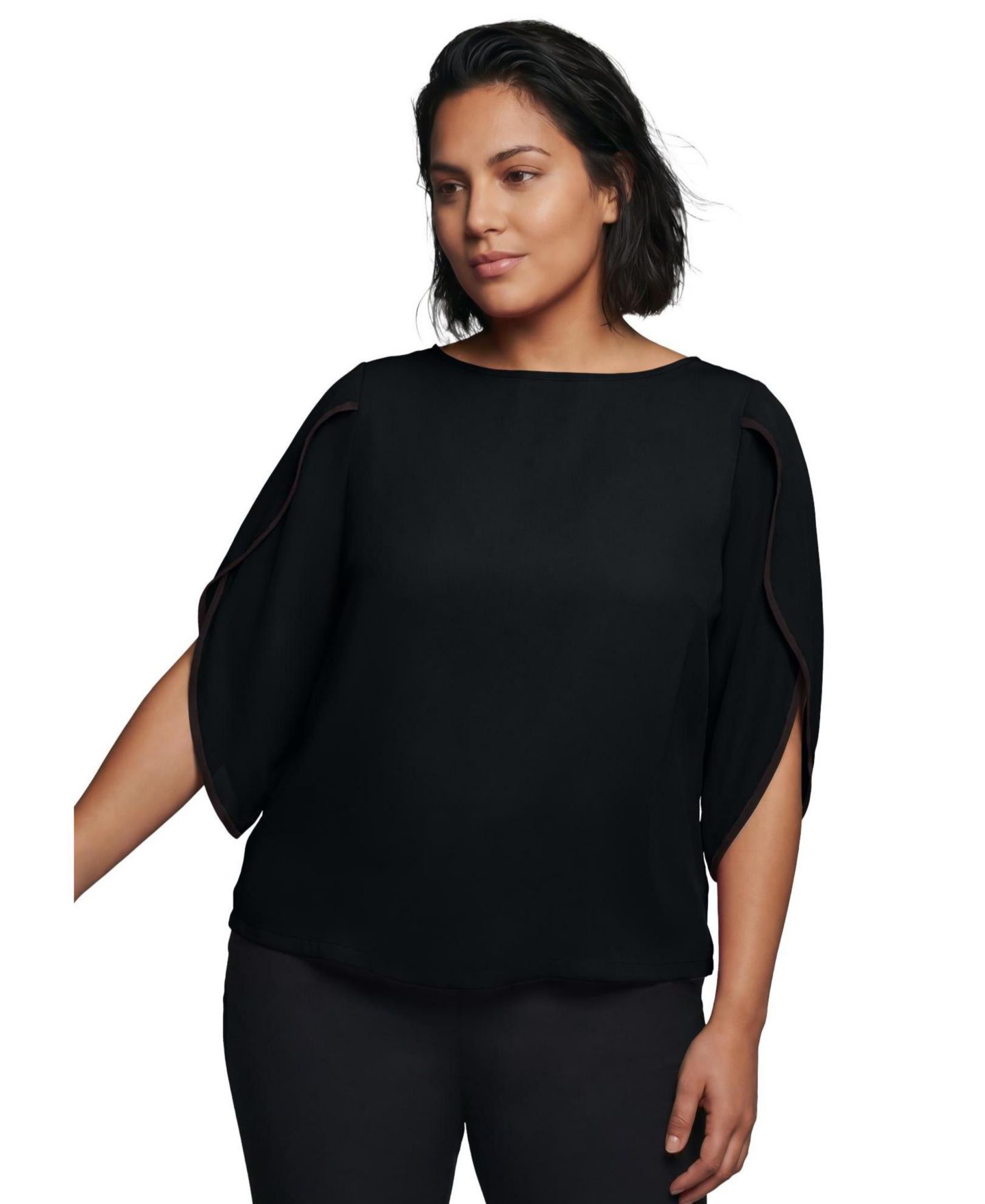 Женская блузка Avenue Plus Size Relaxed-Fit Contrast Tulip, цвет: Чёрный — фото 1