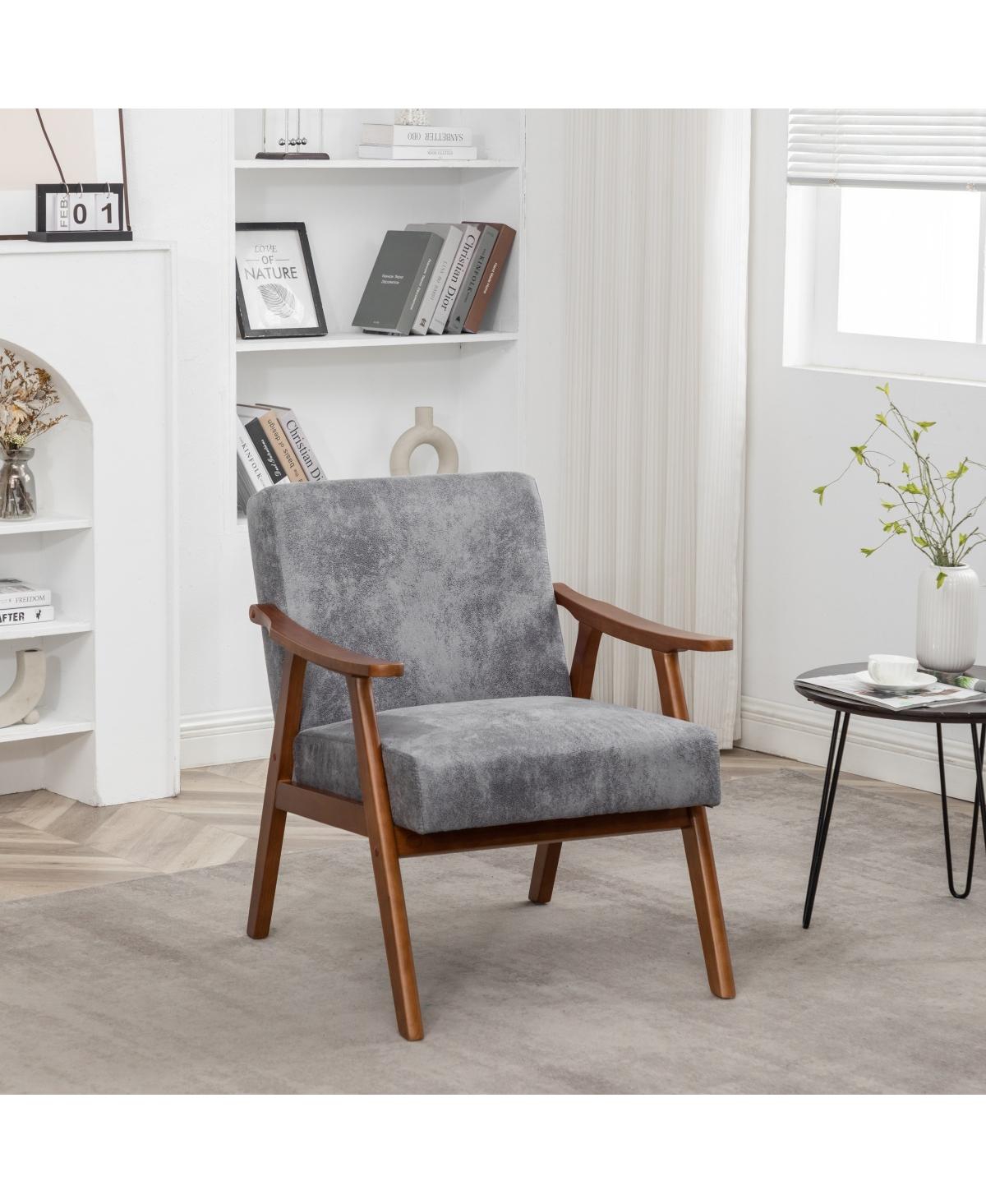 Streamdale Furniture Mid-Century Modern Microfiber Accent Chair with Wood Frame - Grey