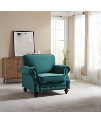 Classic Nailhead Velvet Accent Chair with Wood Legs