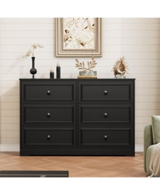 47" Wide Farmhouse 6 Drawer Dresser for Bedroom, Wooden Chest of Drawers, Freestanding Storage Cabinet