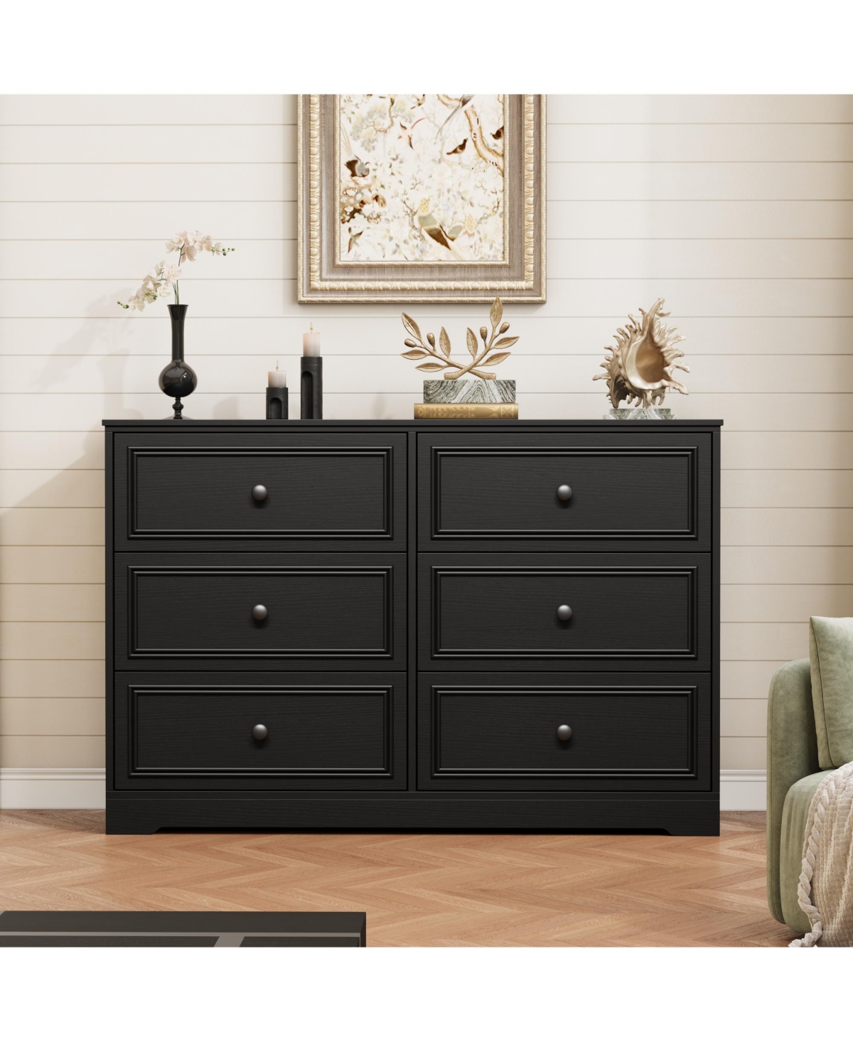 gaomon 47" Wide Farmhouse 6 Drawer Dresser for Bedroom, Wooden Chest of Drawers, Freestanding Storage Cabinet