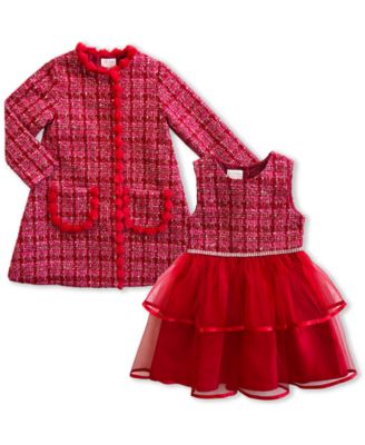 Girls' 2T-6X Boucle Coat and Tiered Tulle Dress, 2-Piece Set