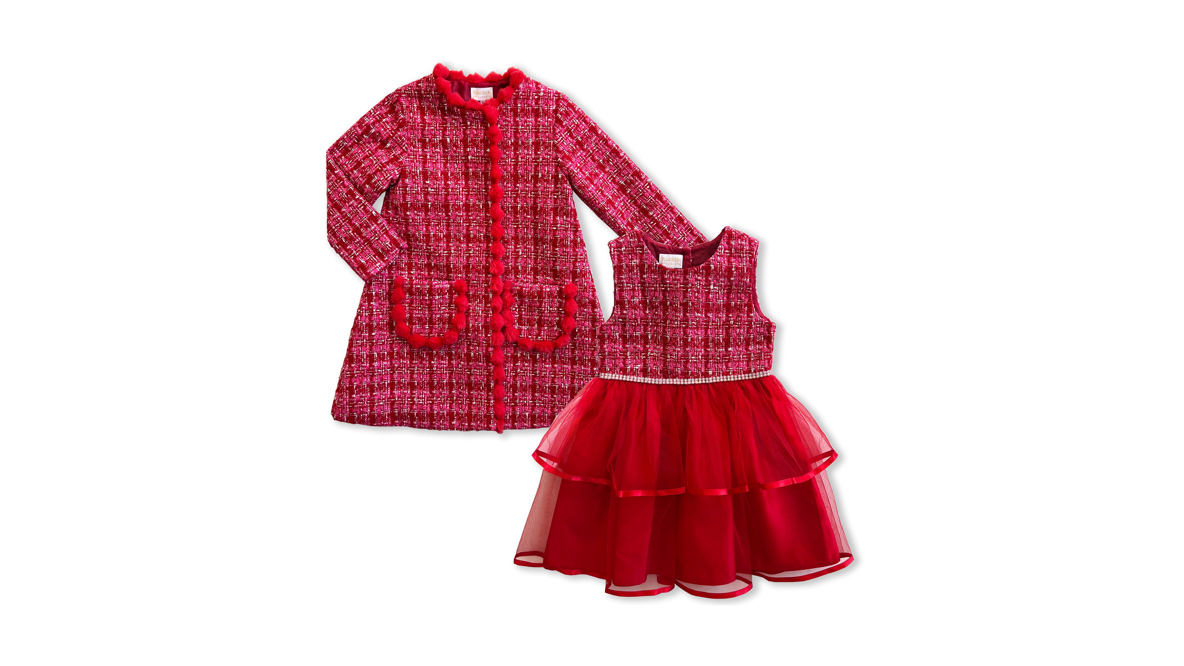 Blueberi Boulevard Girls' 2T-6X Boucle Coat and Tiered Tulle Dress, 2-Piece Set
