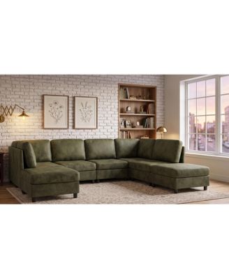 Faux Leather Fabric Upholstered Modular Sectional