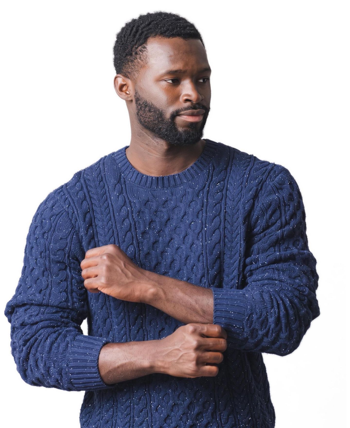 Мужской свитер Hope & Henry Organic Cotton Cable-Knit Crewneck Fisherman, цвет: Тёмно-синий — фото 3