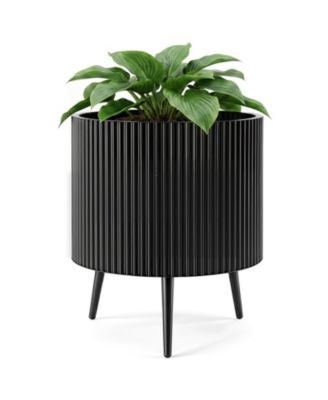 20 Inch Fluted Metal Plant Pot with Tapered Stand Legs