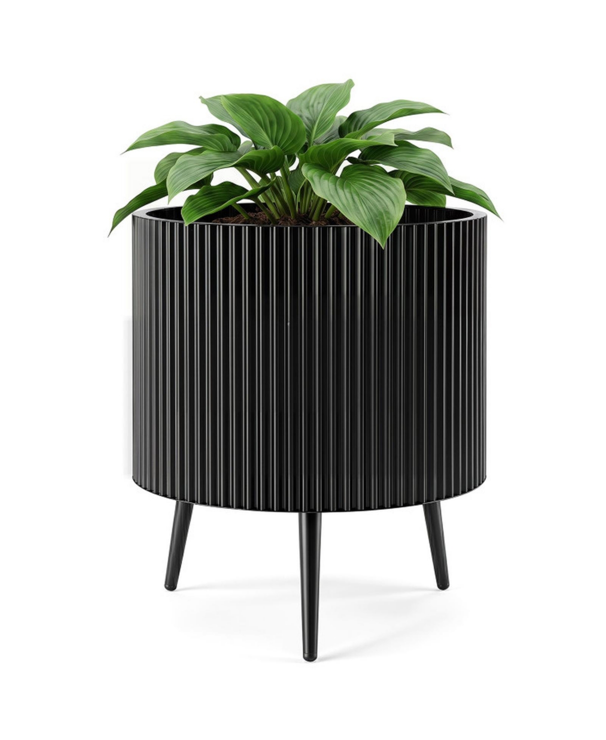 Gouun 20 Inch Fluted Metal Plant Pot with Tapered Stand Legs