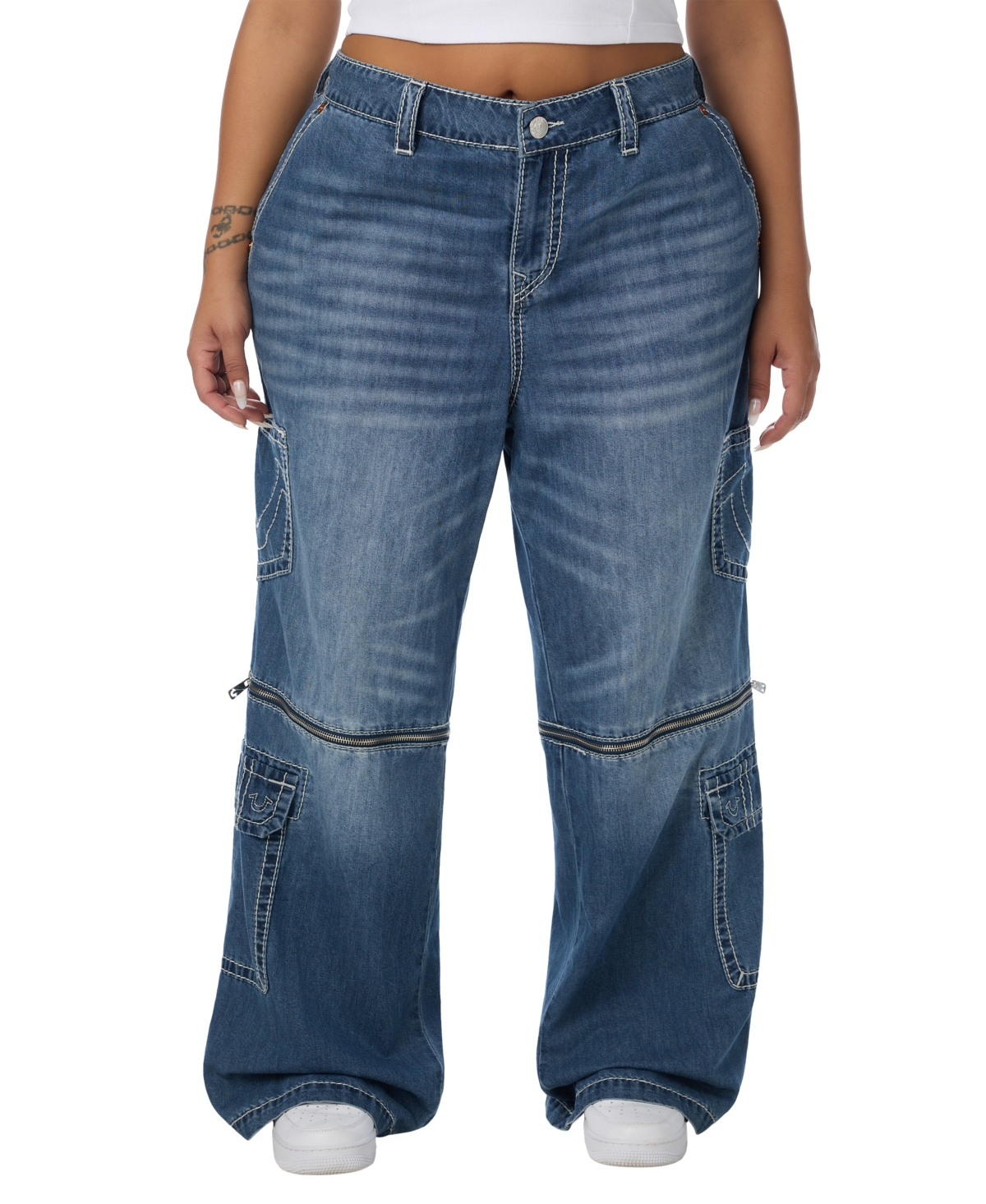 True Religion Plus Size Bobbi Mid-Rise Baggy Denim Jeans - Nebula Bloom
