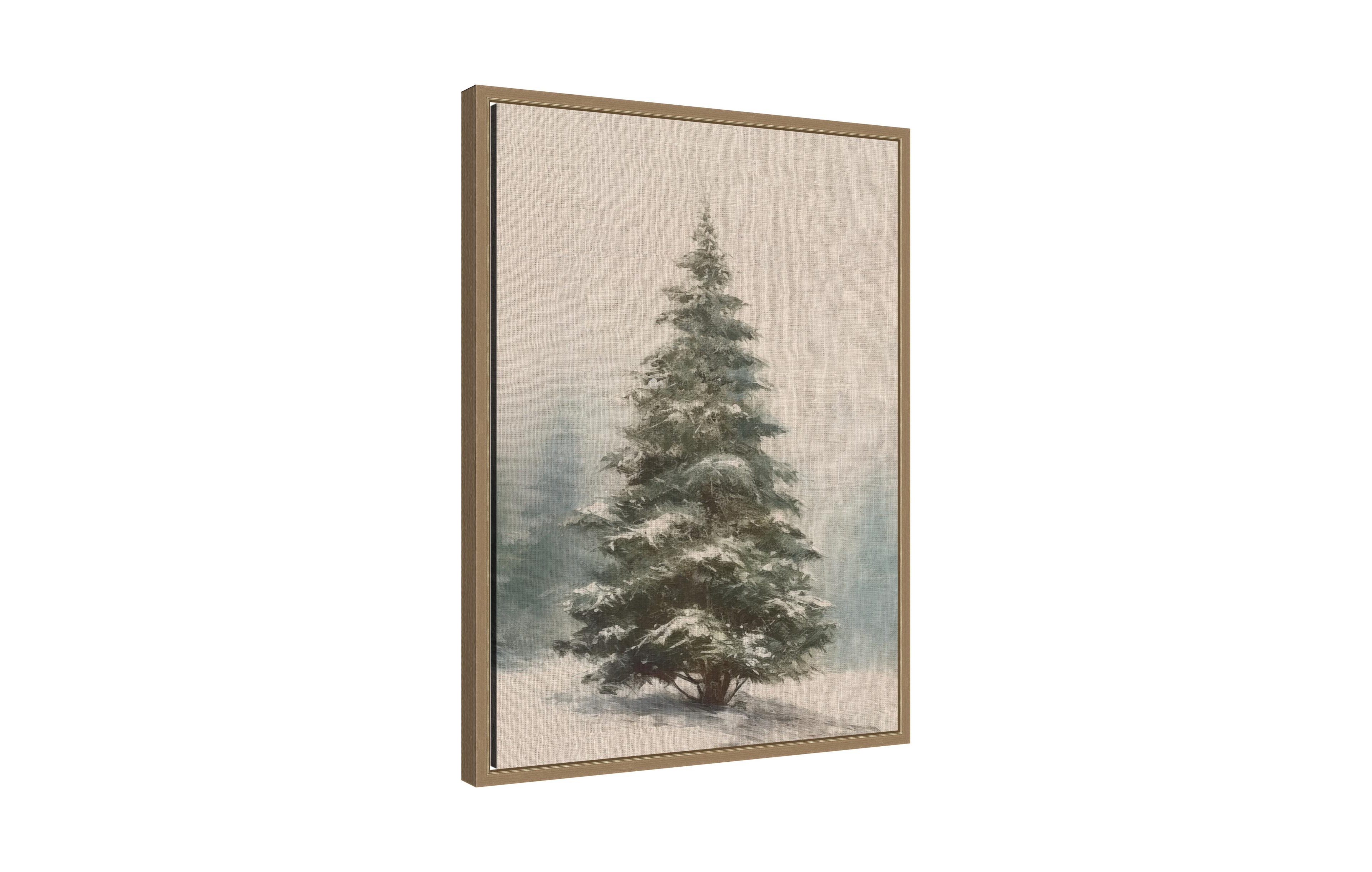 Kate and Laurel Snowy Pine Crosshatch Linen by The Creative Bunch Studio Framed Canvas Wall Art Print