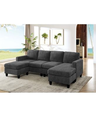 Streamdale Corduroy Sectional with Two Ottomans