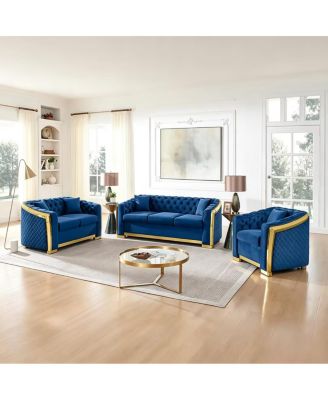 Mid-Century Modern Velvet Chesterfield Sofa Set with 5 Pillows
