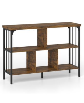 43 Inch 3-Tier Engineered Wood and Metal Horizontal Cubby Bookshelf with Graduated Compartments