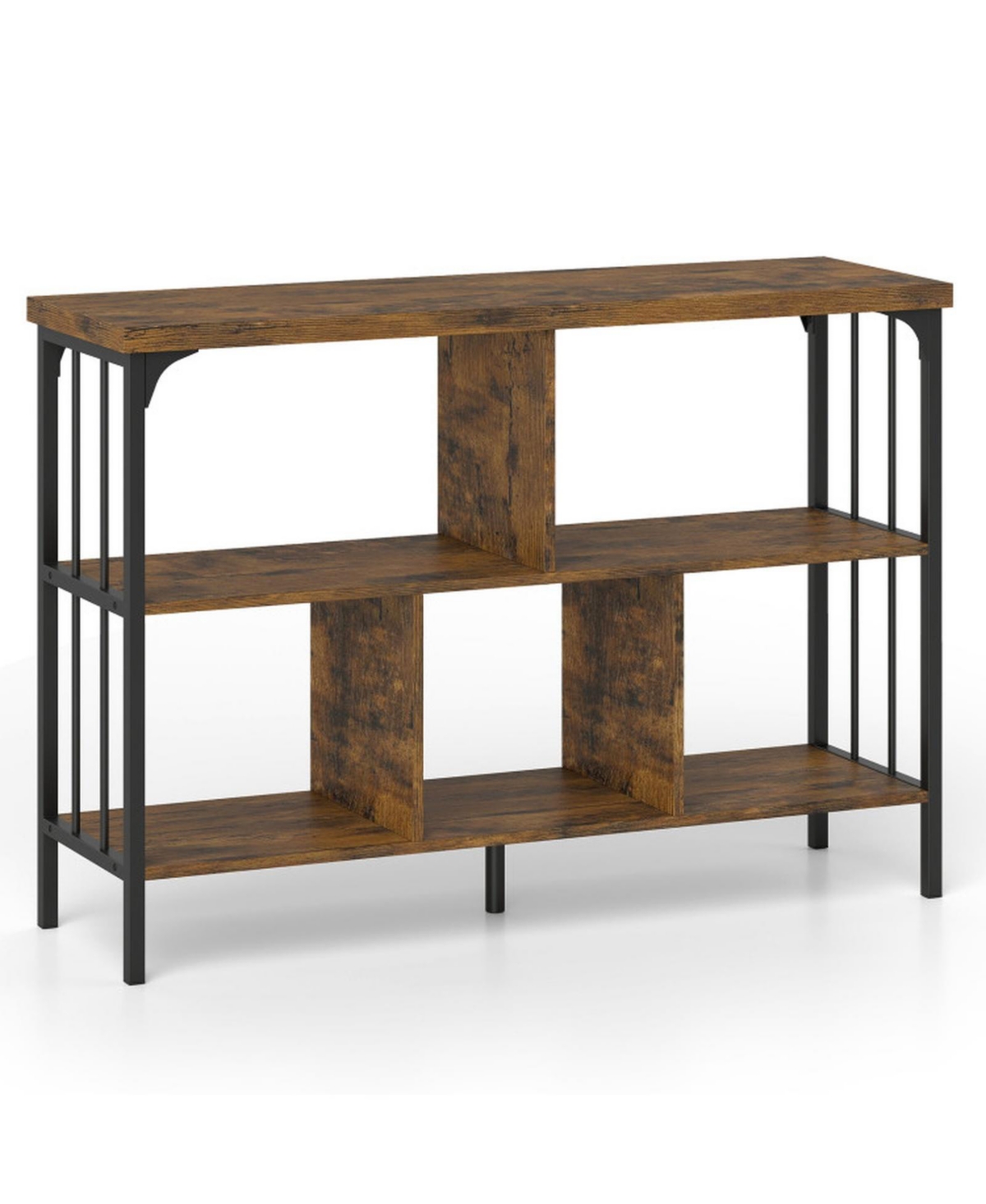 Gouun 43 Inch 3-Tier Engineered Wood and Metal Horizontal Cubby Bookshelf with Graduated Compartments