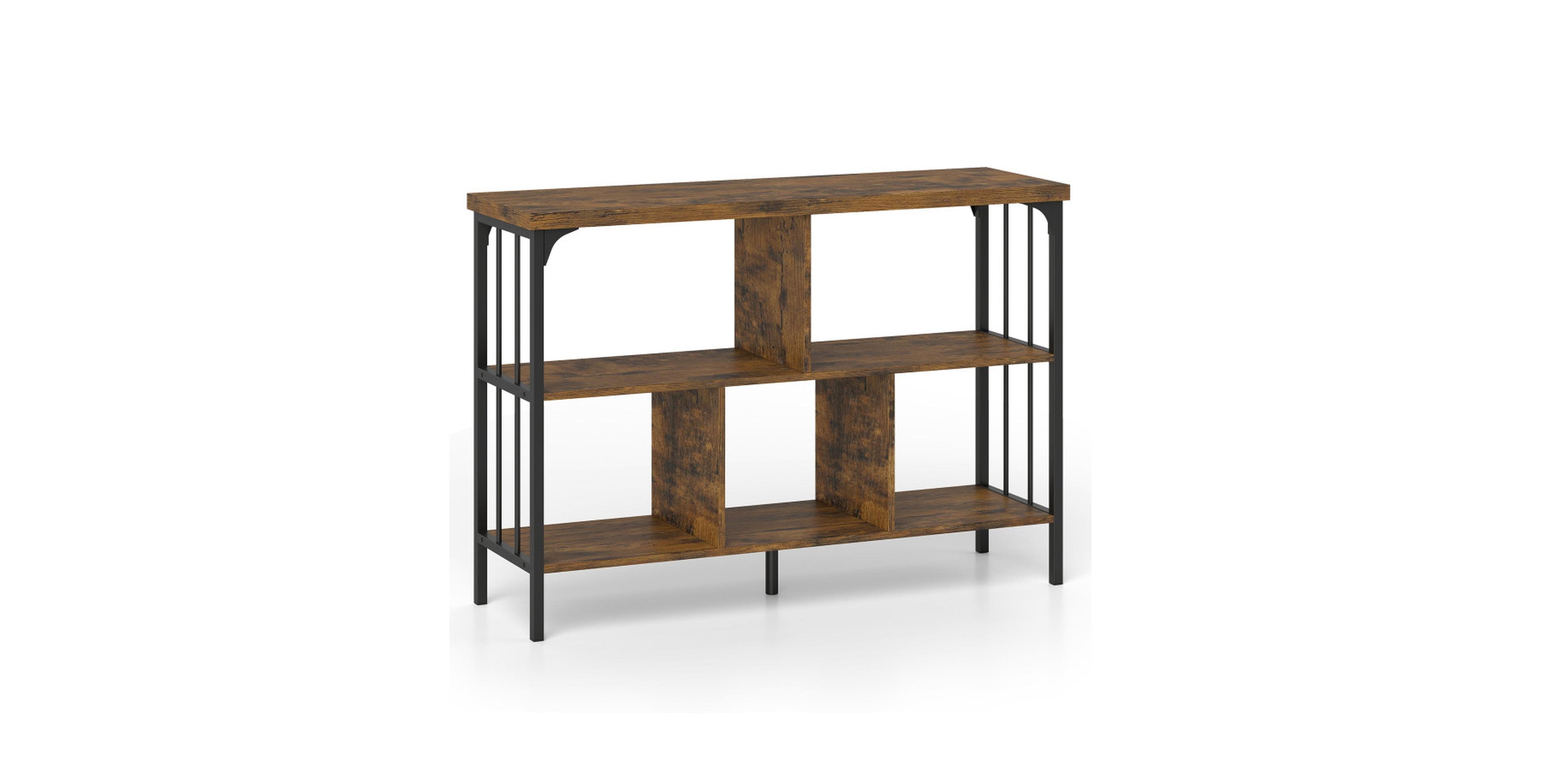 Gouun 43 Inch 3-Tier Engineered Wood and Metal Horizontal Cubby Bookshelf with Graduated Compartments