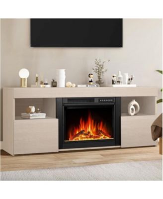 Fireplace TV Stand with Heater, LED Flame, Remote