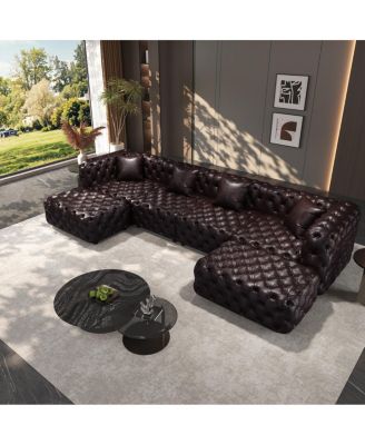 134.4 Modern Faux Leather Modular 4-Seater Sectional Sofa with 2 Ottomans
