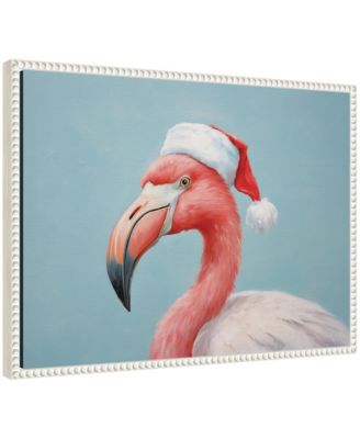 Sylvie Beaded Flamingo Santa Hat Portrait Framed Canvas by The Creative Bunch Studio