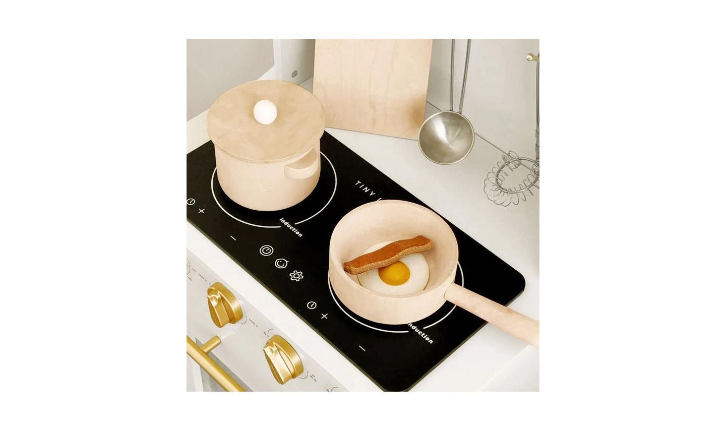 Детские игрушки Tiny Land Iconic Wooden Play Kitchen - Cream Pretend Cooking Set for Kids — фото 7