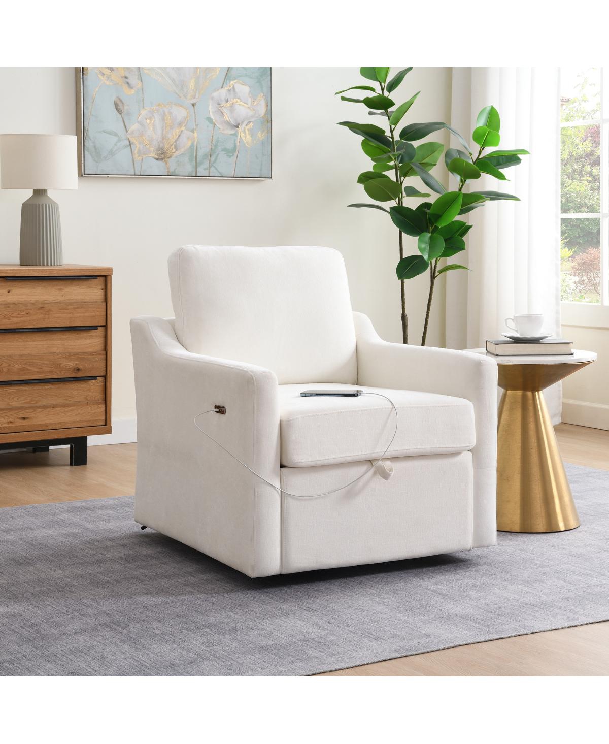Streamdale Furniture Chenille Swivel Accent Chair with Usb Charging and Book Pocket