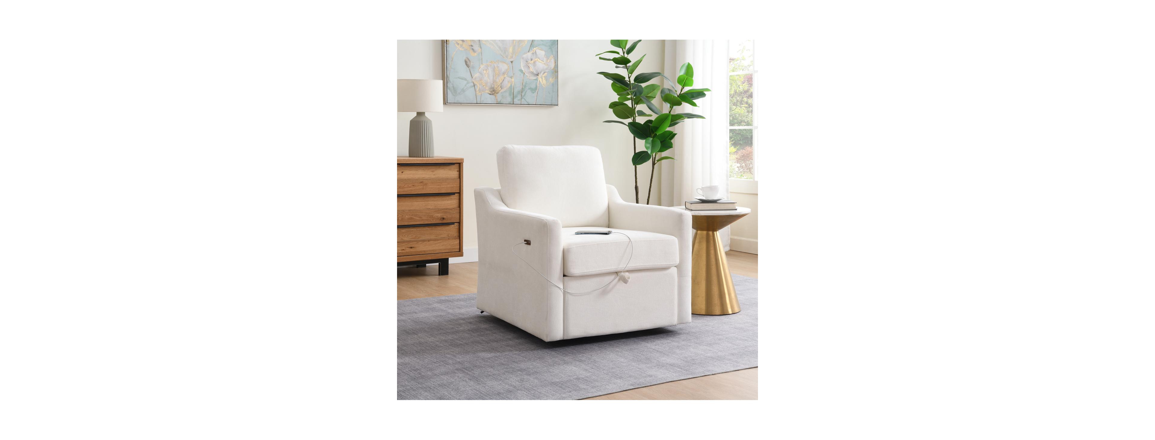 Streamdale Furniture Chenille Swivel Accent Chair with Usb Charging and Book Pocket