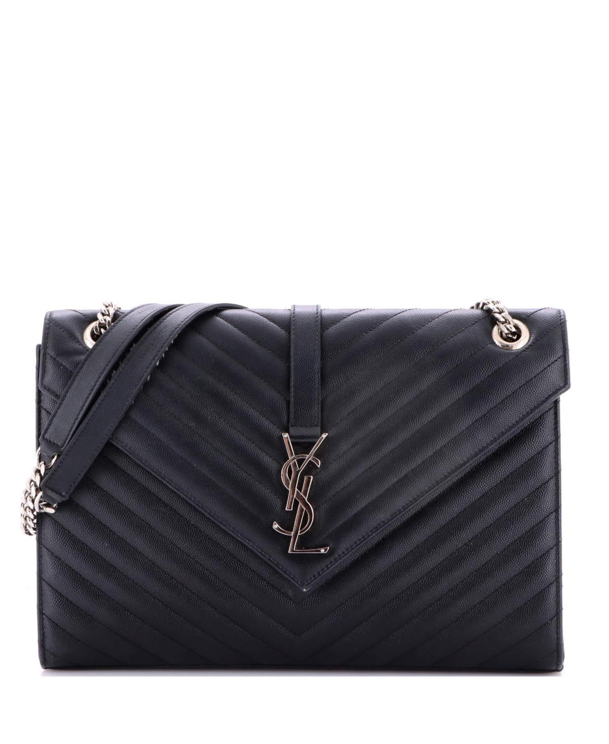 Pre-Owned Saint Laurent Large Classic Monogram Envelope Satchel Matelasse Chevron Leather - Black