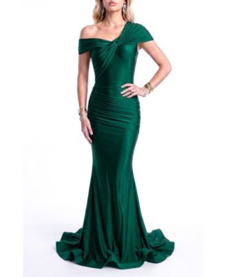 Women's One Shoulder Twist Ruched Mermaid Evening Gown