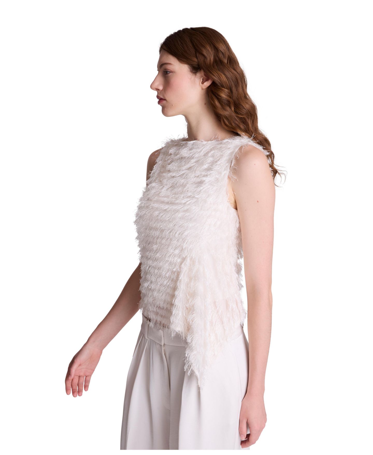 Женский свитер Kenneth Cole Fringe Knit Boat Neck Asymmetric Pullover, цвет: Устричный — фото 2