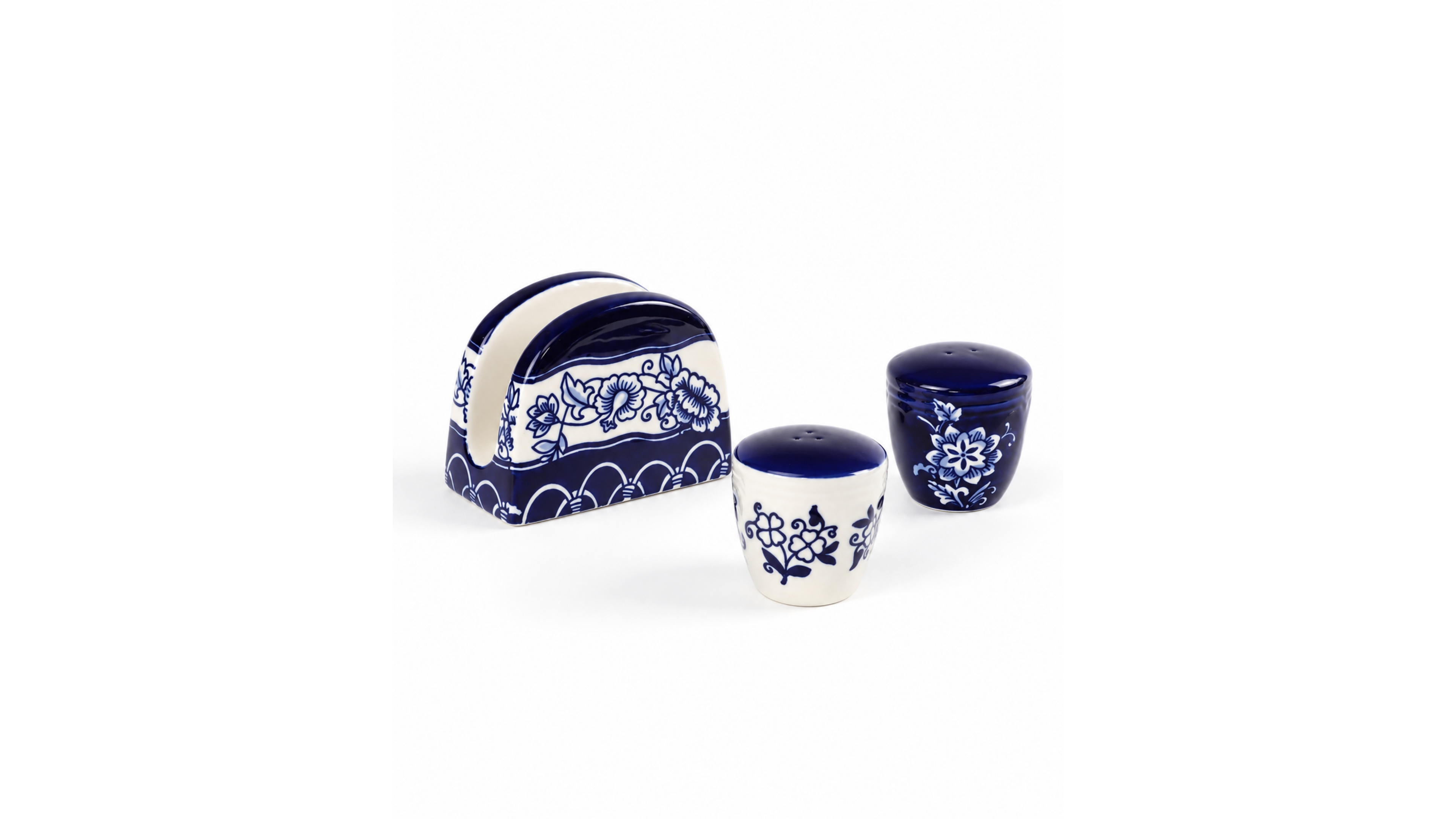 Euro Ceramica Blue Garden Table Accessory 3 Piece Set