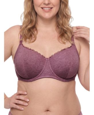 Plus Size Simply Cotton-Blend Unlined Lace Trim Balconette Bra