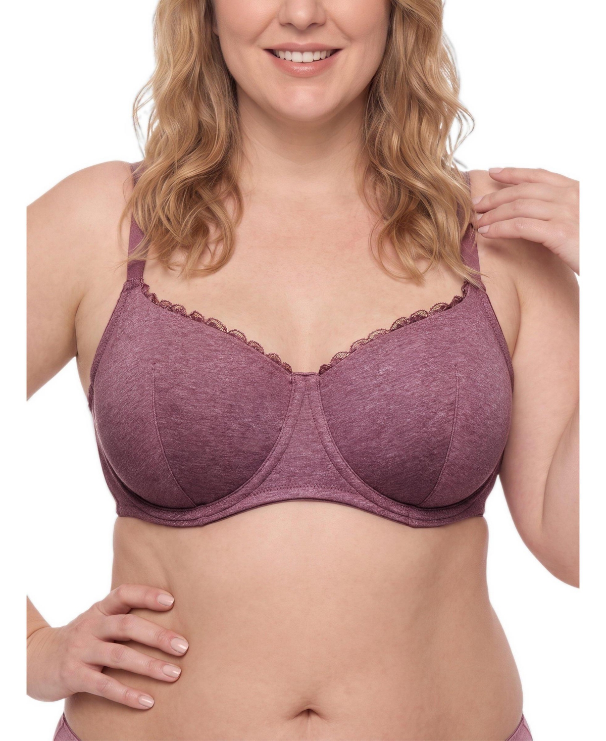 Torrid Plus Size Simply Cotton-Blend Unlined Lace Trim Balconette Bra - Plum wine heather