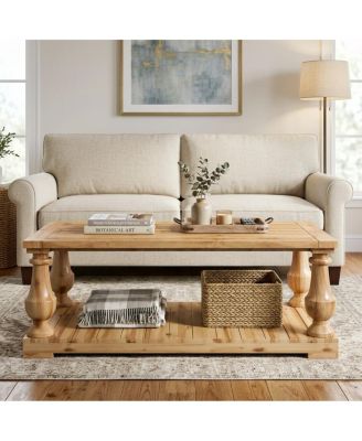 Streamdale Farmhouse Coffee Table with Storage Shelf and Solid Wood Turned Legs