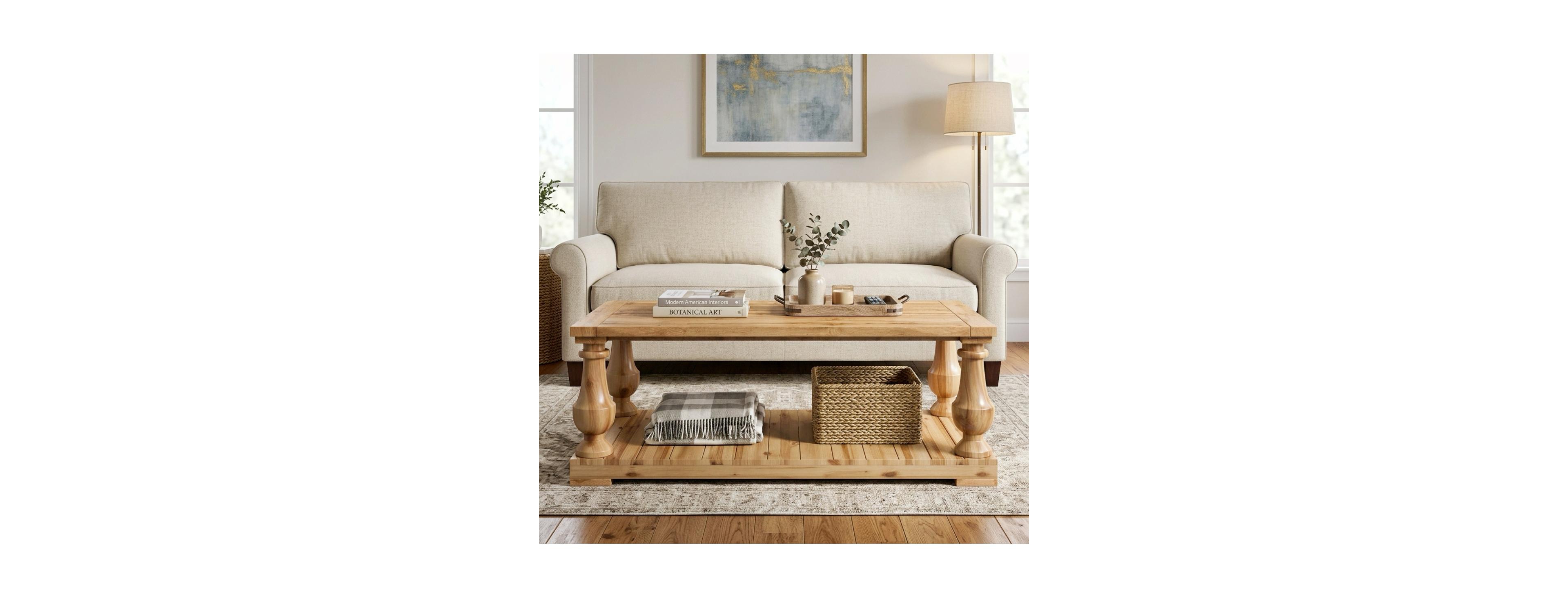 Streamdale Farmhouse Coffee Table with Storage Shelf and Solid Wood Turned Legs