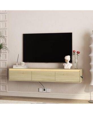  Floating TV Stand with LED Lights, Power Outlet and High Gloss Finish
