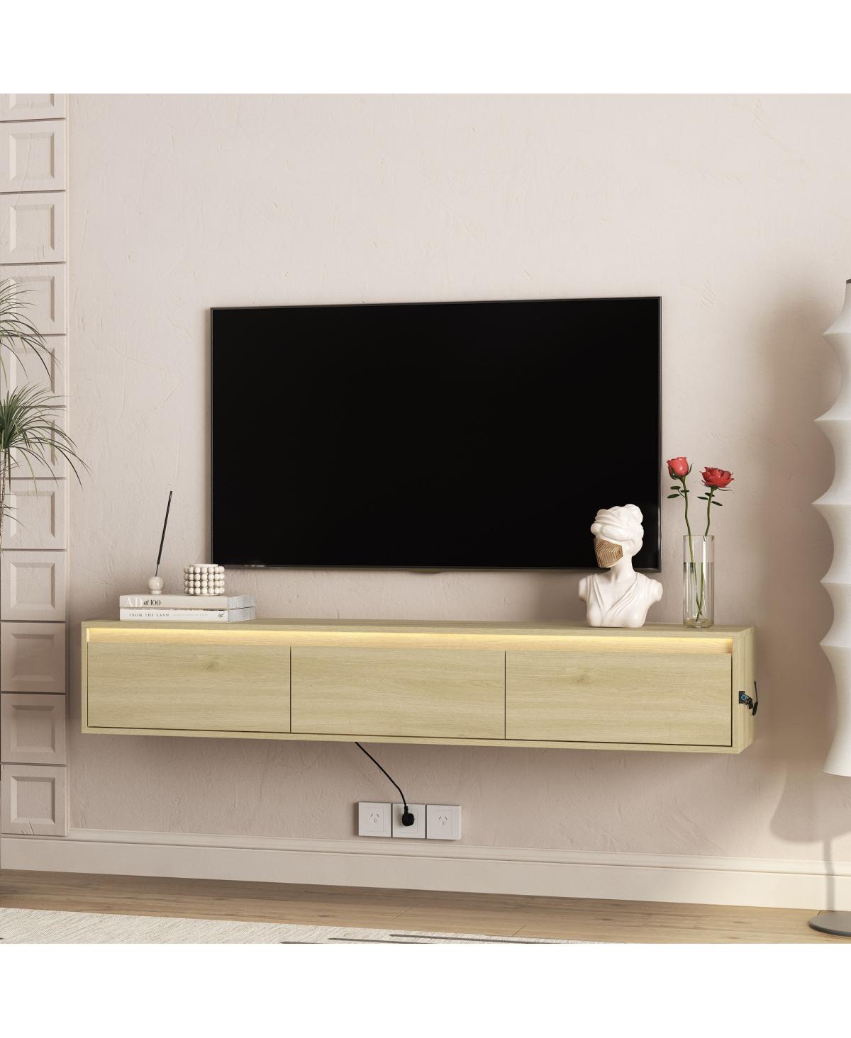 Streamdale Furniture Floating Tv Stand with Led Lights
