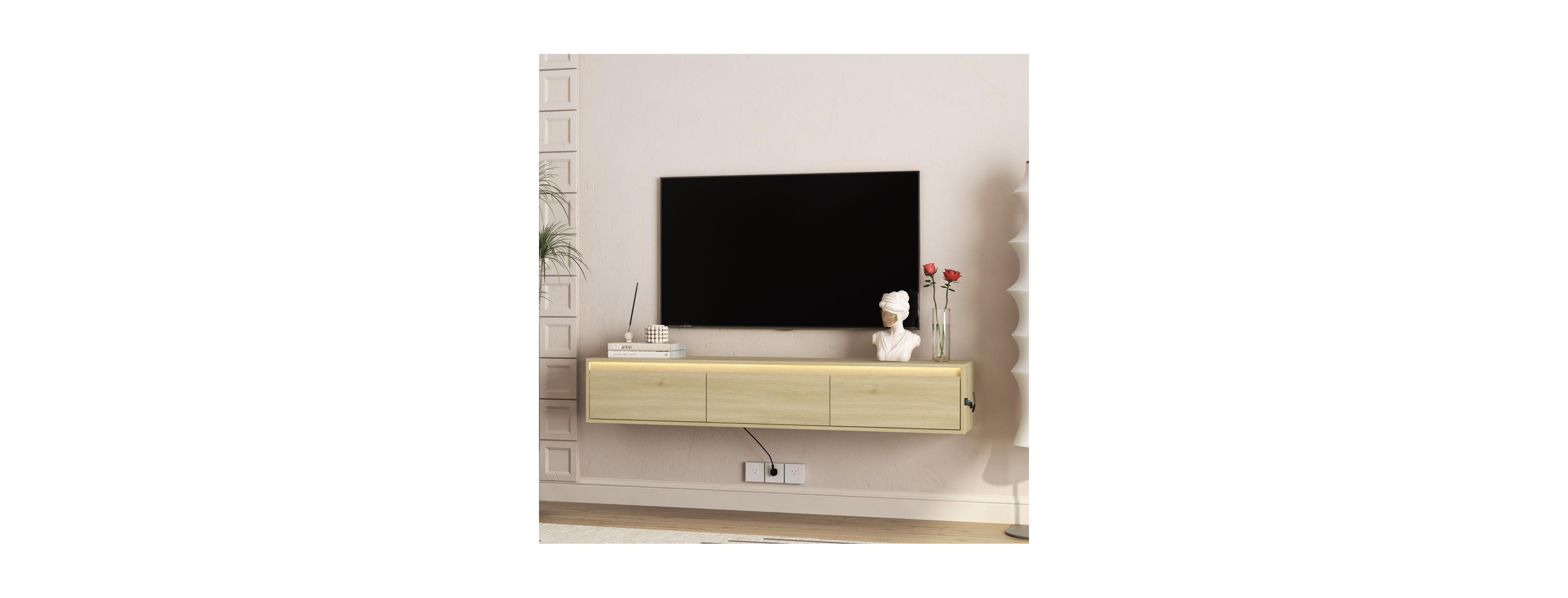 Streamdale Furniture Floating Tv Stand with Led Lights