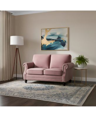 Traditional Velvet Loveseat with Nailhead Trim and Wood Legs