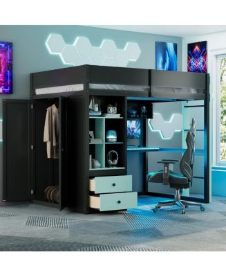 Streamdale Furniture Solid Wood Full Loft Bed with Desk, Storage ...