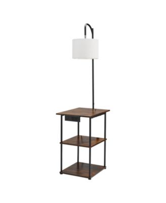 Three Tier End Table with Built In Floor Lamp and Four Port Charging Station