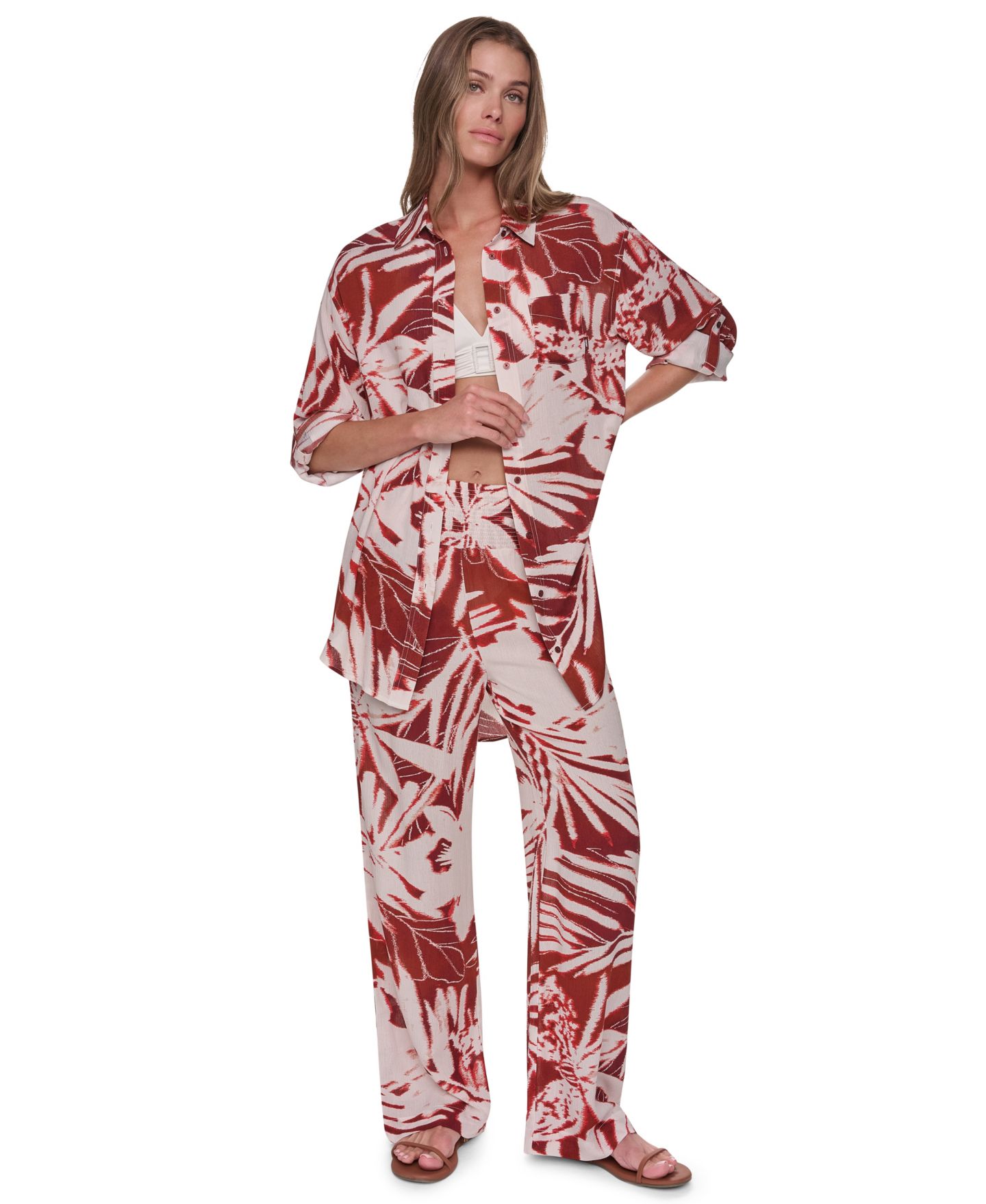 Женская рубашка DKNY Gauze Collared Button-Front Beach, цвет: Чёрный — фото 27