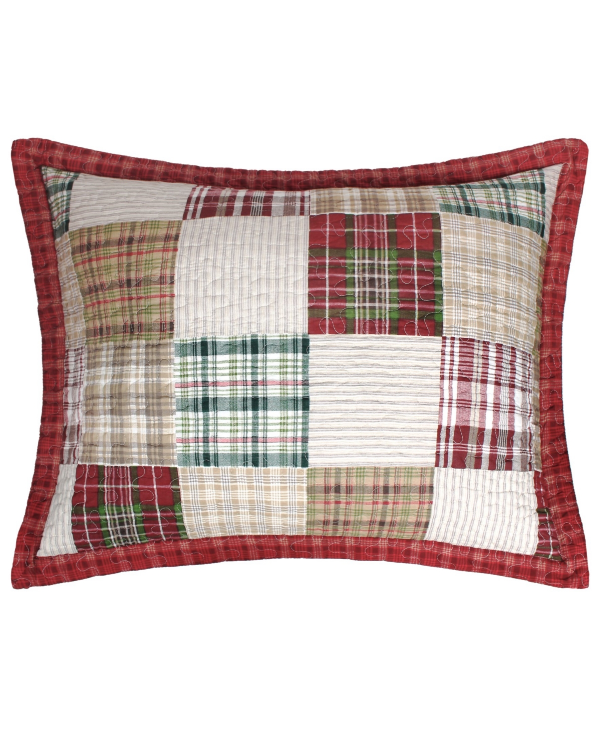 Greenland Home Fashions Oxford Multi-Plaid Quilted Cotton Pillow Sham, King