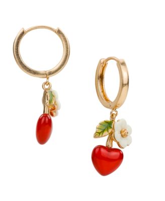 Gold-Tone Heart Huggie Drop Earrings
