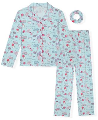 Girls' 5-16 Long-Sleeve Pajama with Scrunchie, 3-Piece Set