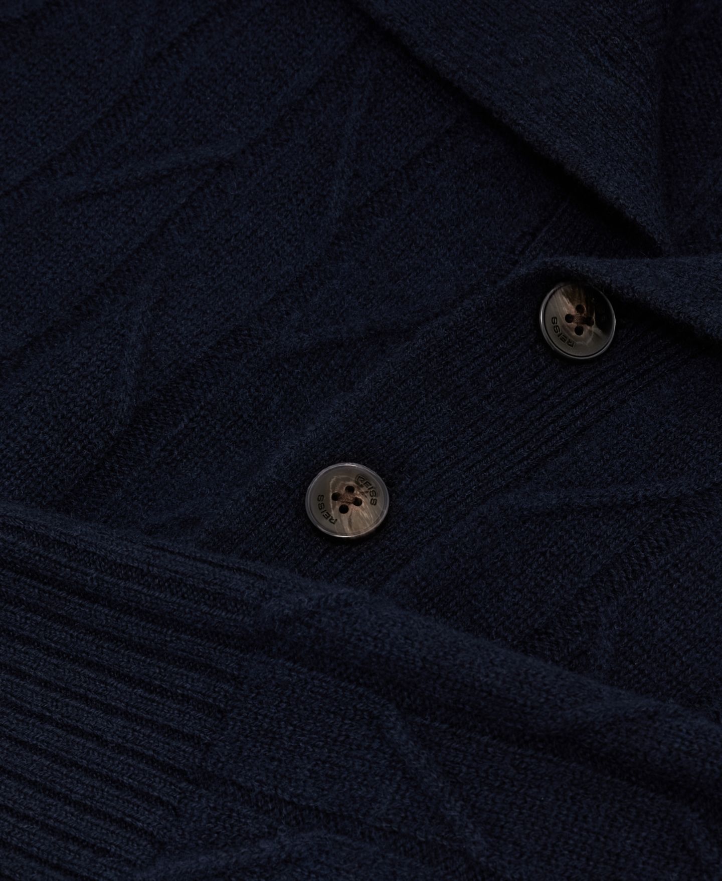 Мужской свитер REISS Farnham Cable-Knit Funnel-Neck Wool, цвет: Тёмно-синий — фото 3