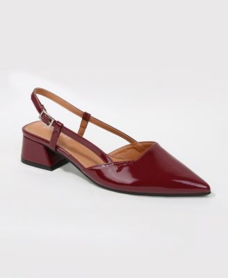 Vieda Pointed-Toe Slingback Low-Block-Heel Faux Leather Pumps