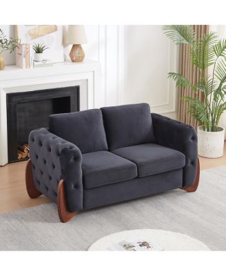 63.5" Classic Velvet Sofa with Button Tufting and Curved Legs