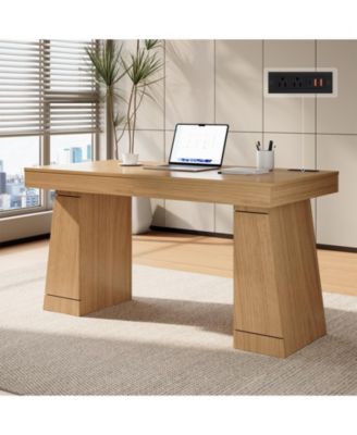 55-Inch Executive Desk | 55.1x27.6 Inch Desktop, Hidden 2-Tier Shelf