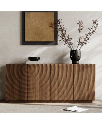 59" Modern 4 Door Buffet Sideboard, 3D Wave Textured Accent Storage Cabinet for Kitchen Living Room